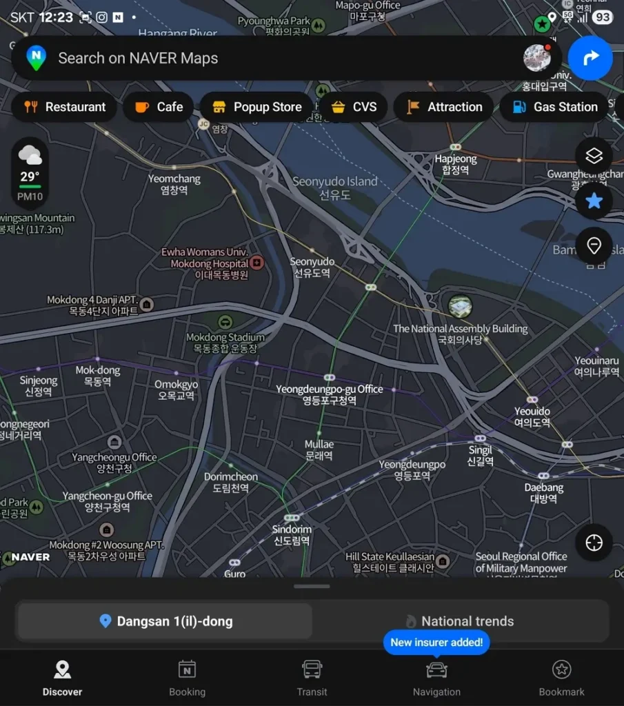 Naver Map app english search interface for foreigners traveling in Seoul